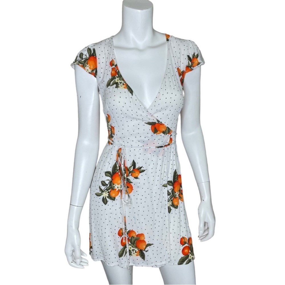 Forever 21 orange print polka dot rayon dress womens size S